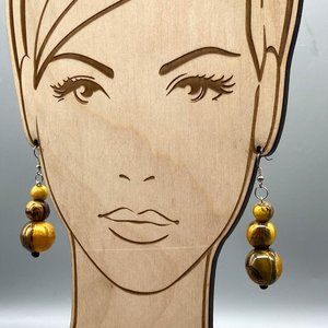 Dramatic Triple Drop Dangle Earrings, Vintage Shimmering Swirls of Gold and Brow